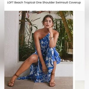 LOFT Blue and White Tropical One Shoulder Coverup NWT petite medium